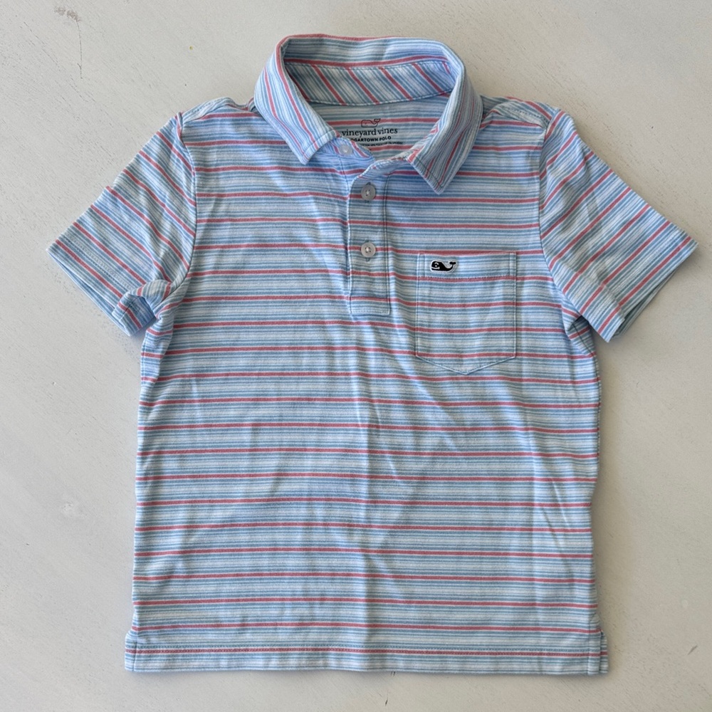 Vineyard Vines Kids Polo Shirt - Light Blue and Pink Stripes